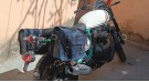 For Royal Enfield Bear 650 Canvas and Leather Pannier Bags Navy Blue With Saddle Stays - SPAREZO